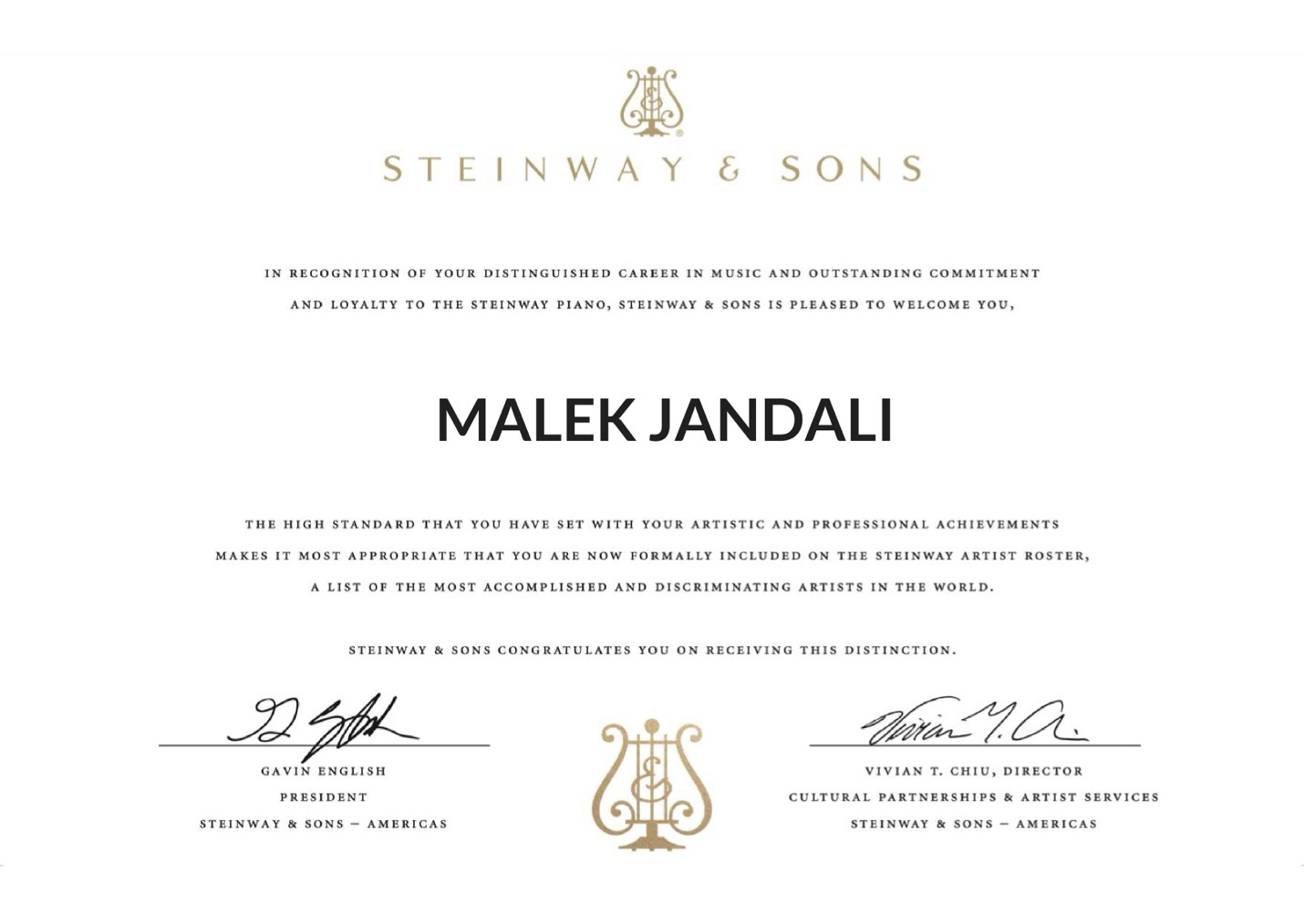 Malek Jandali Named a Steinway Artist